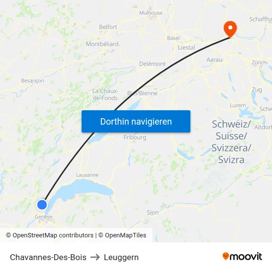 Chavannes-Des-Bois to Leuggern map