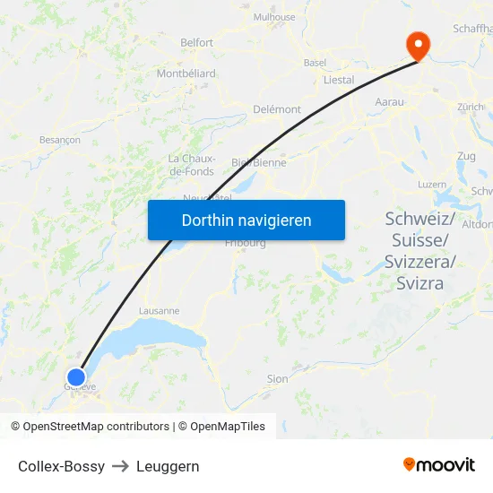 Collex-Bossy to Leuggern map