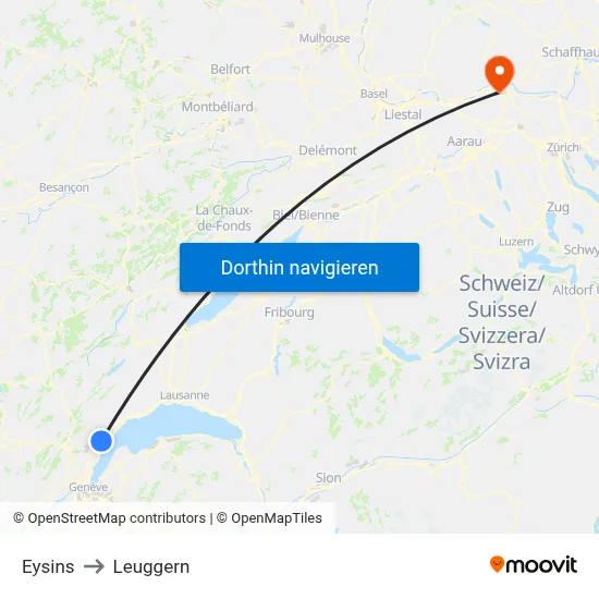 Eysins to Leuggern map