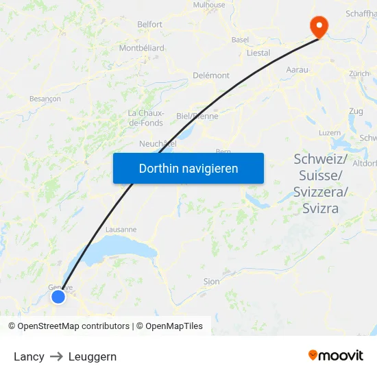 Lancy to Leuggern map