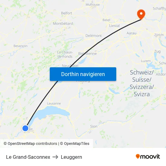 Le Grand-Saconnex to Leuggern map