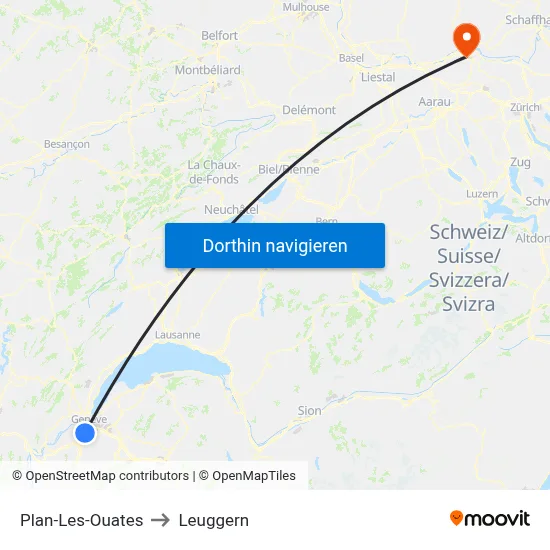 Plan-Les-Ouates to Leuggern map