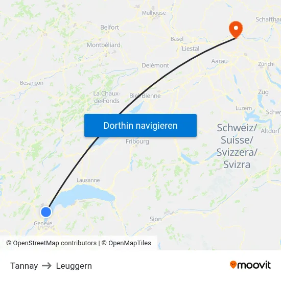 Tannay to Leuggern map