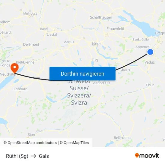 Rüthi (Sg) to Gals map