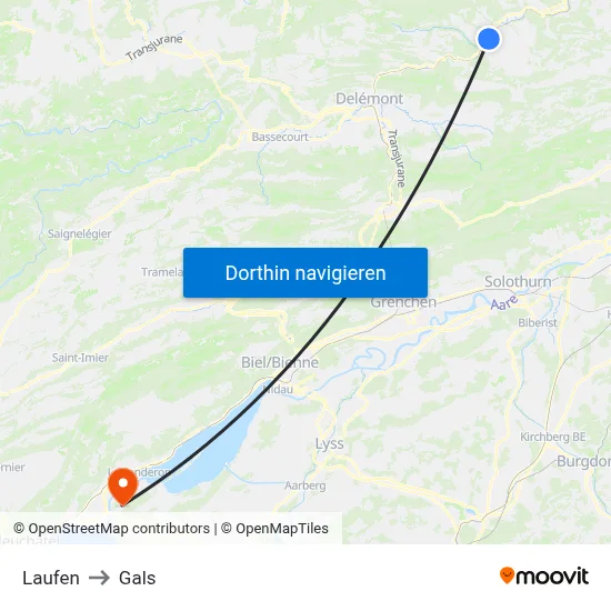 Laufen to Gals map