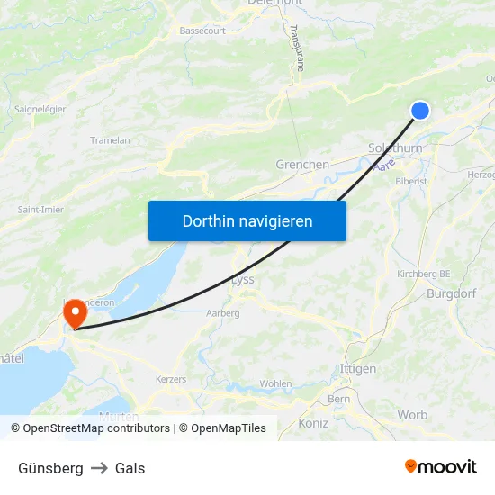 Günsberg to Gals map