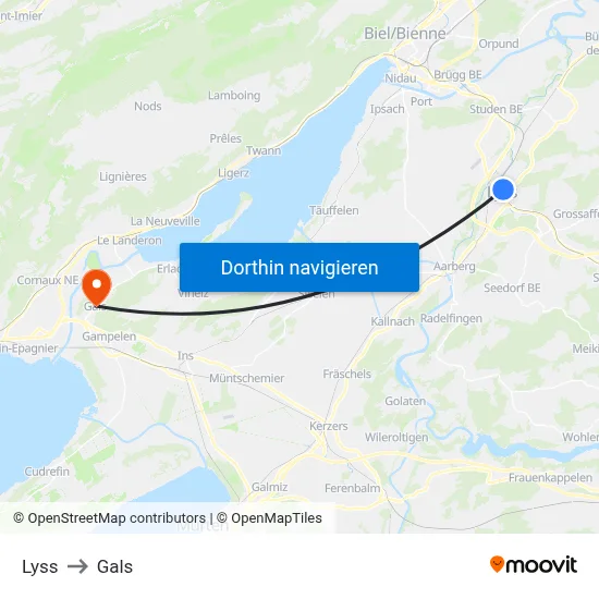 Lyss to Gals map