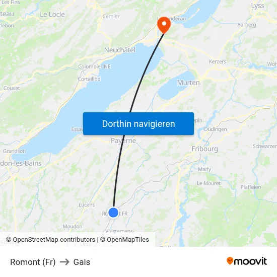 Romont (Fr) to Gals map