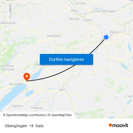 Obergösgen to Gals map