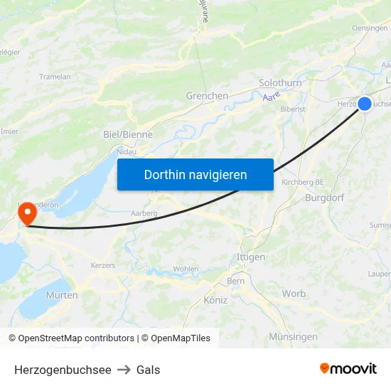 Herzogenbuchsee to Gals map