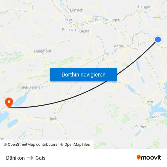 Dänikon to Gals map