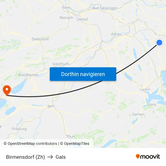 Birmensdorf (Zh) to Gals map