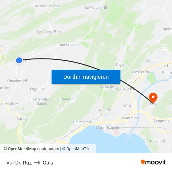 Val-De-Ruz to Gals map