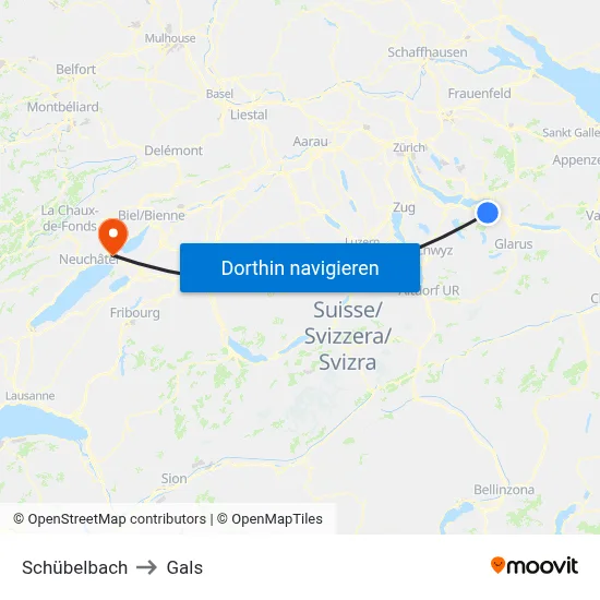 Schübelbach to Gals map