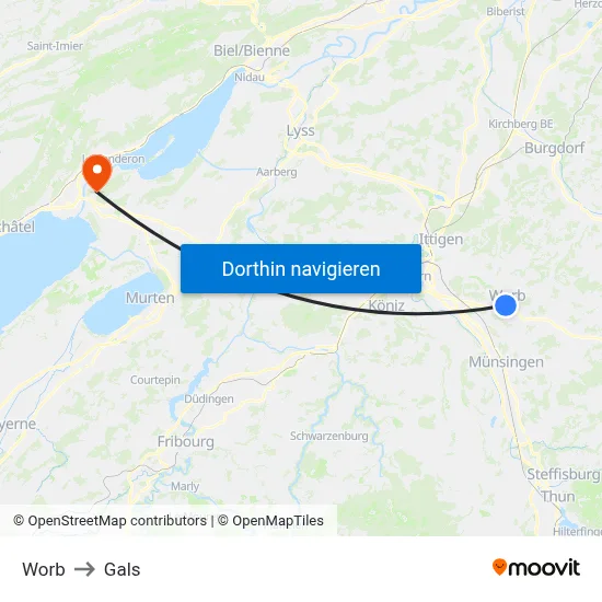 Worb to Gals map