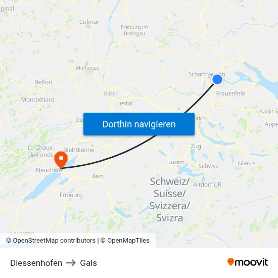 Diessenhofen to Gals map