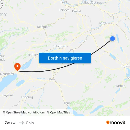 Zetzwil to Gals map