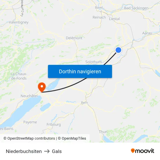 Niederbuchsiten to Gals map
