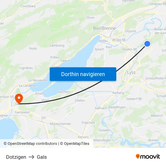 Dotzigen to Gals map