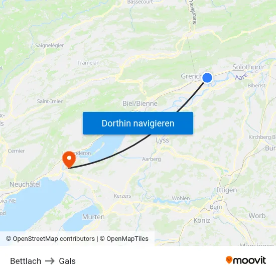 Bettlach to Gals map