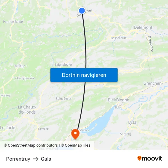 Porrentruy to Gals map