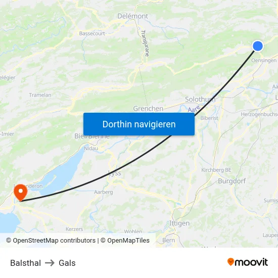 Balsthal to Gals map
