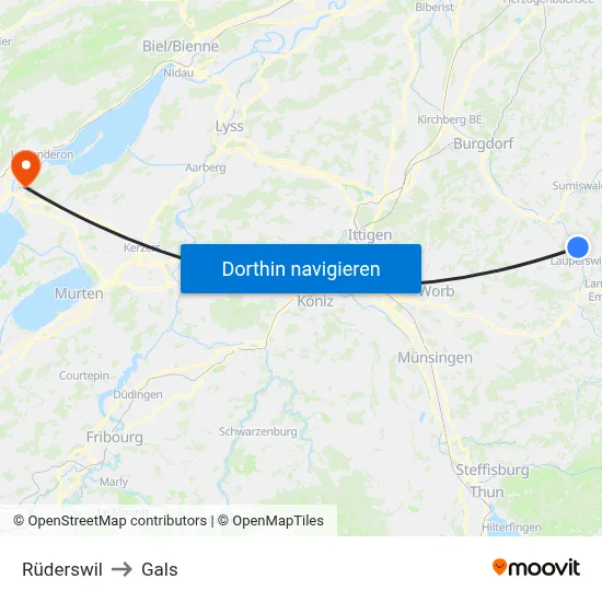 Rüderswil to Gals map