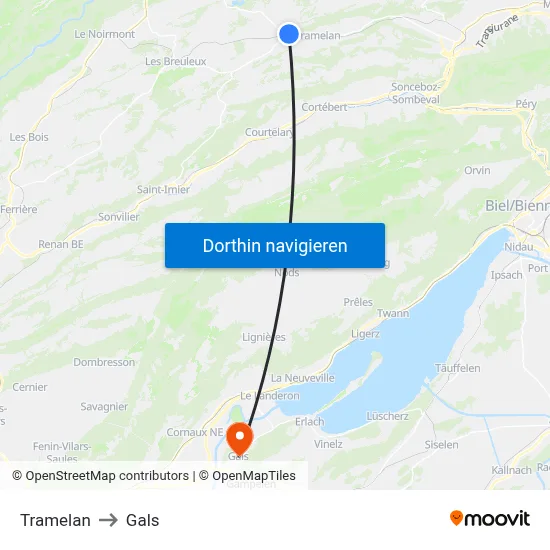 Tramelan to Gals map