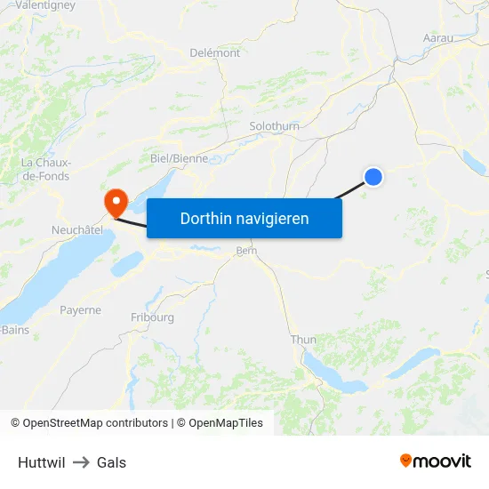 Huttwil to Gals map
