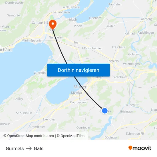 Gurmels to Gals map
