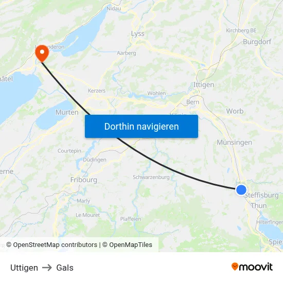 Uttigen to Gals map