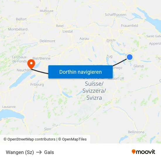 Wangen (Sz) to Gals map