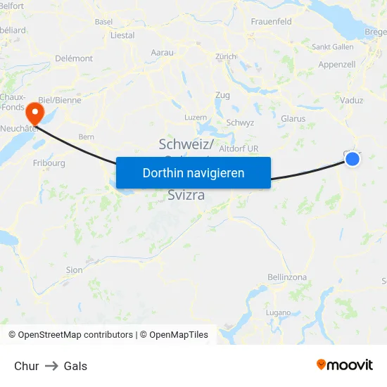Chur to Gals map