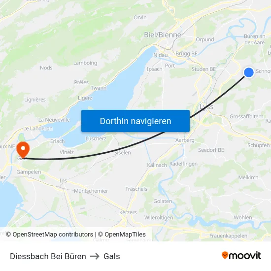 Diessbach Bei Büren to Gals map