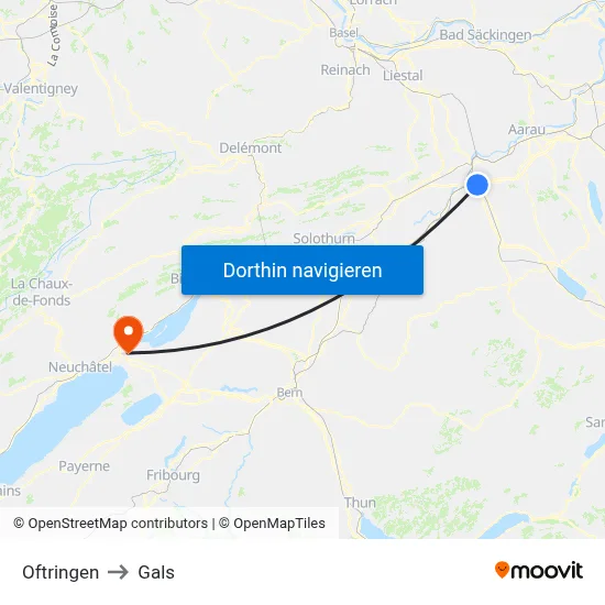 Oftringen to Gals map