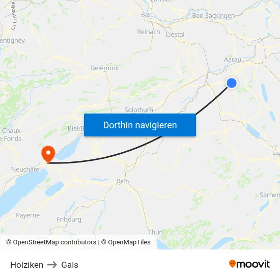 Holziken to Gals map