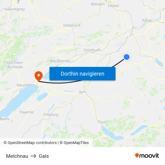 Melchnau to Gals map