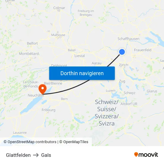Glattfelden to Gals map