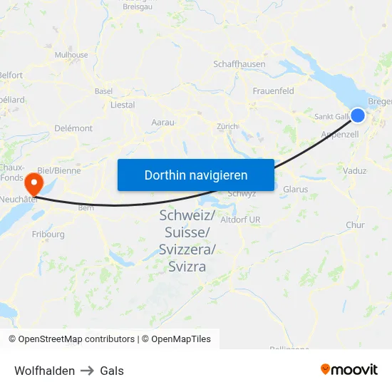 Wolfhalden to Gals map