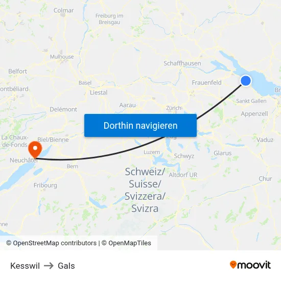 Kesswil to Gals map