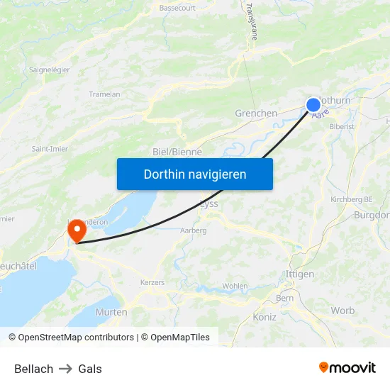 Bellach to Gals map