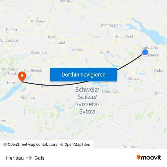 Herisau to Gals map