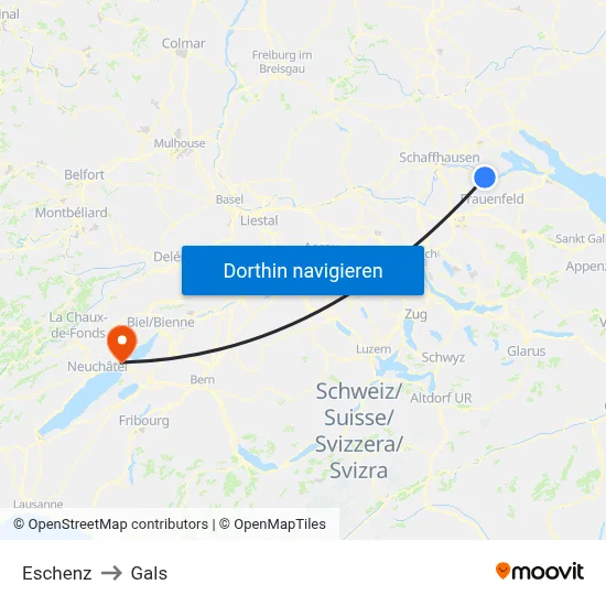 Eschenz to Gals map