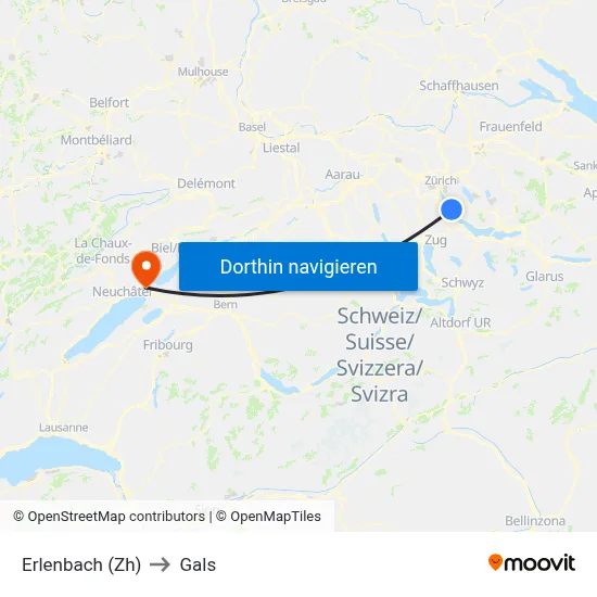 Erlenbach (Zh) to Gals map