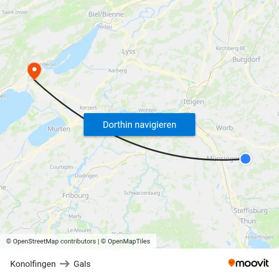 Konolfingen to Gals map