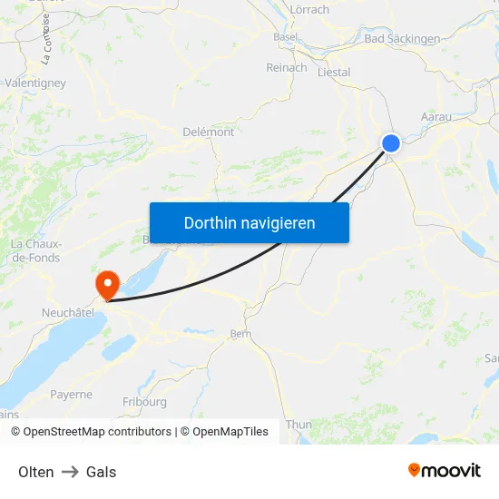 Olten to Gals map
