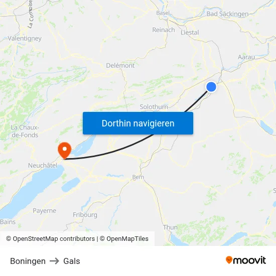 Boningen to Gals map