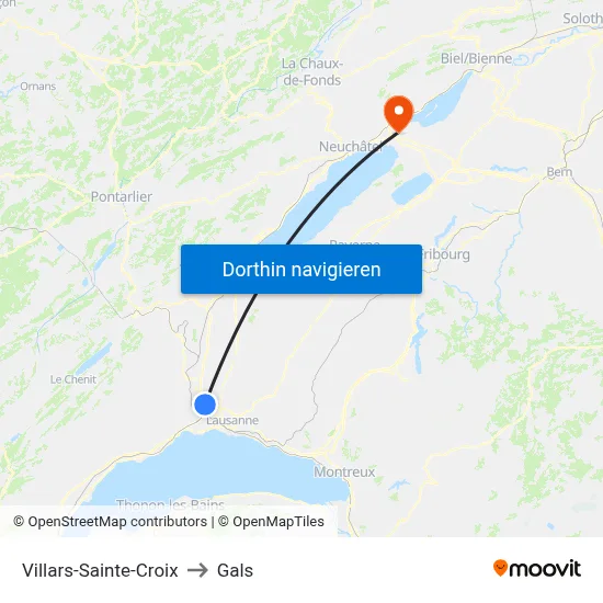 Villars-Sainte-Croix to Gals map
