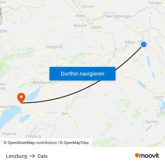 Lenzburg to Gals map