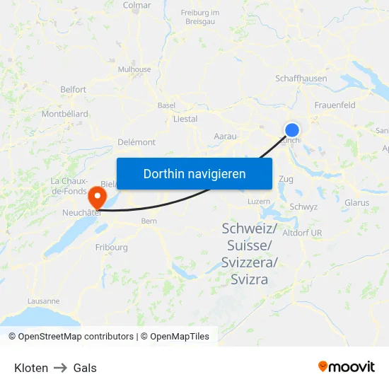 Kloten to Gals map